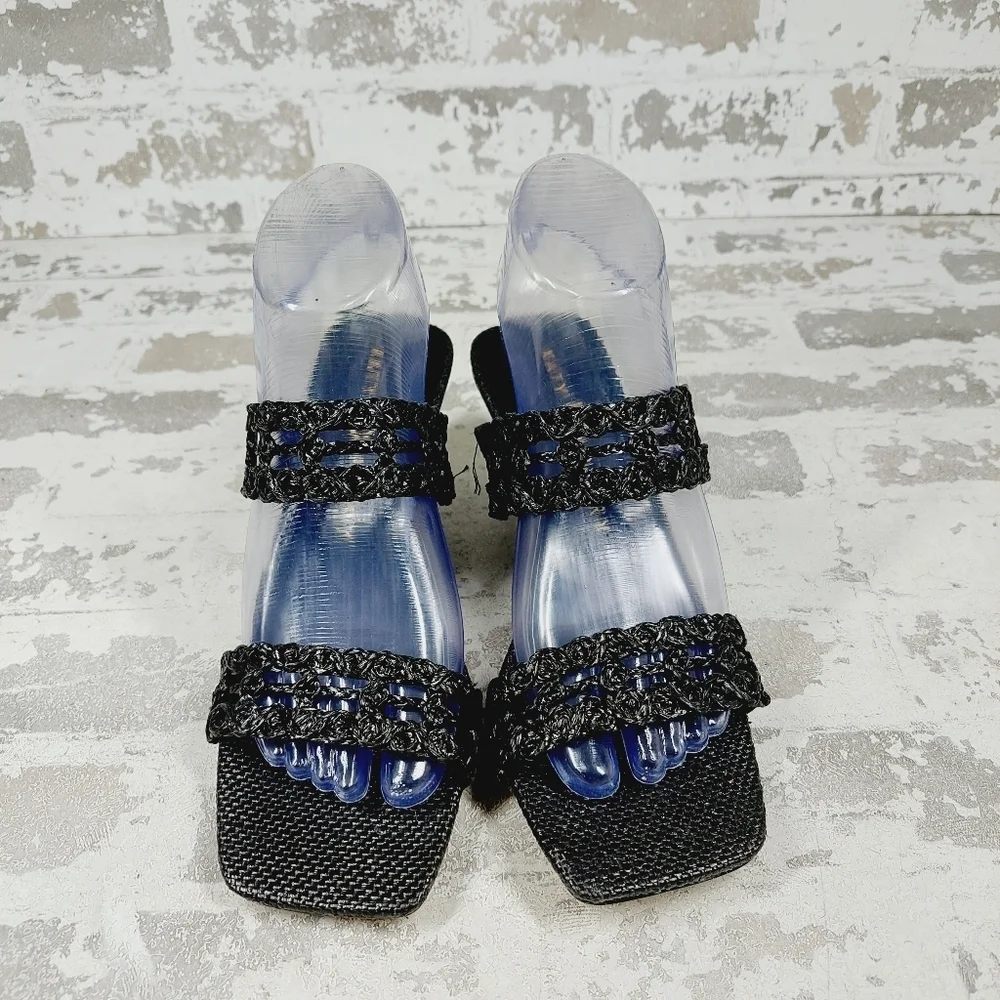New Katy Perry The Irisia Black Woven Slip On Wedges E369